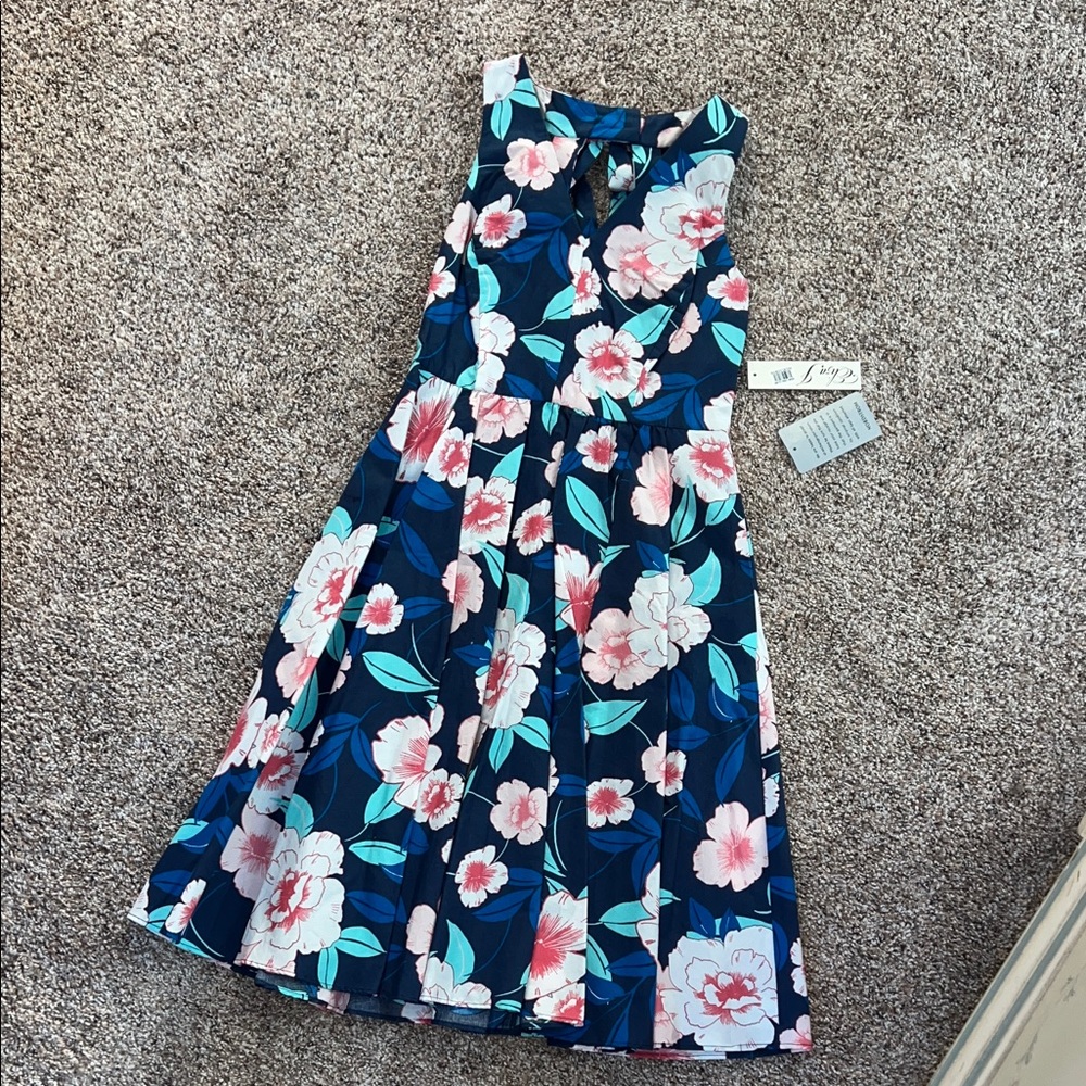 Eliza J Floral Dress - Navy and Pink